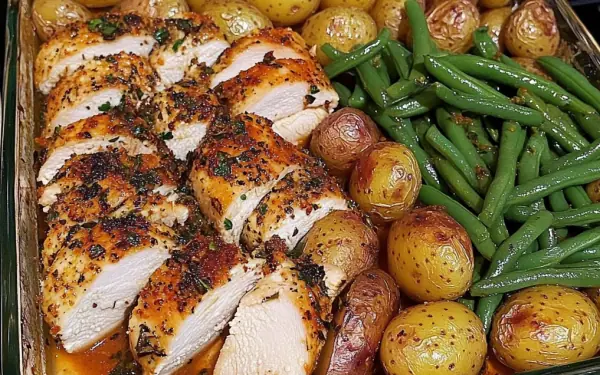 One-Pan Garlic Herb Chicken with Potatoes & Green Beans 🍗🥔🌿