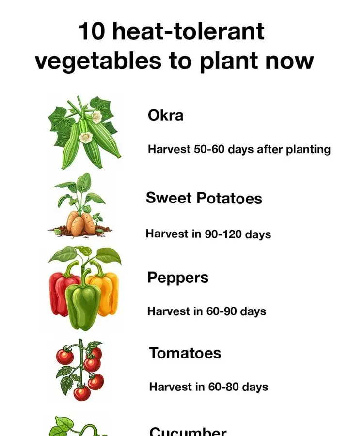 10 heat-tolerant vegetables to plant now and when to harvest