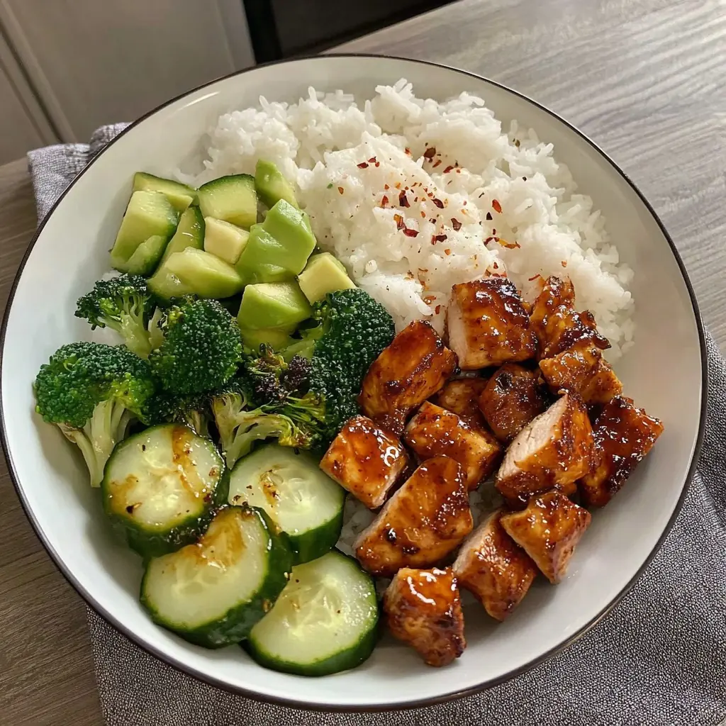 Glazed Chicken Rice Bowl with Broccoli & Cucumber 🥦🍚🍗