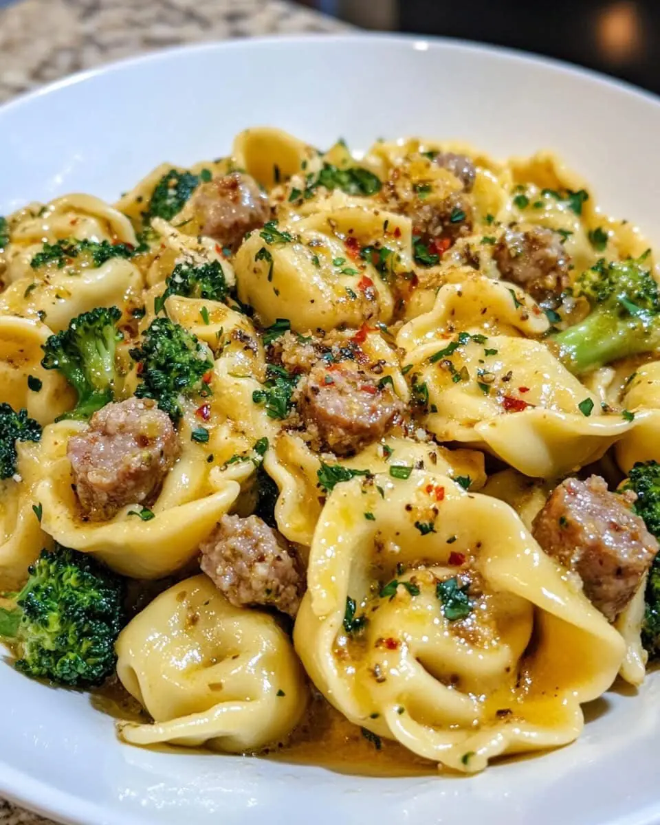 Creamy Garlic Parmesan Tortellini with Sausage and Broccoli