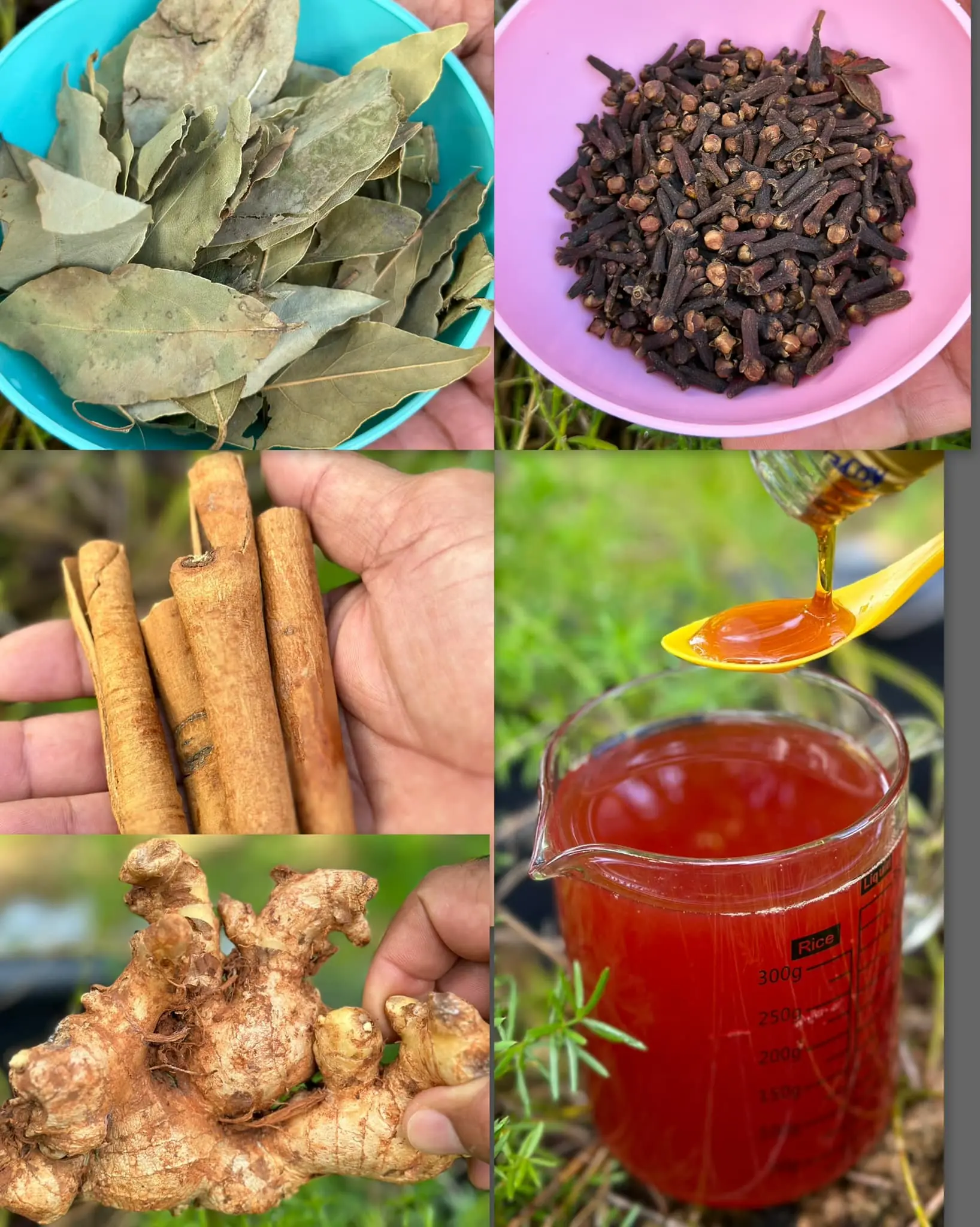 Mix bay leaf with cloves, cinnamon, and ginger.