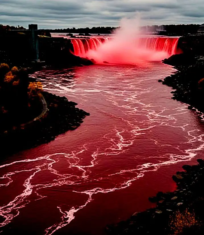 NIAGARA FALLS TURNS RED BLOOD FOR 10 MINUTES VISITORS STUNS