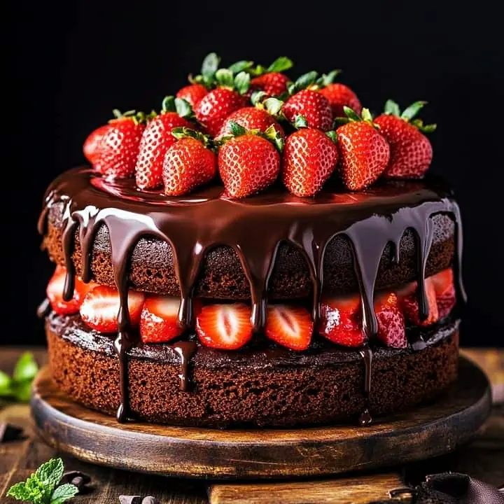 🍫🍓 Chocolate Fudge Cake with Strawberries