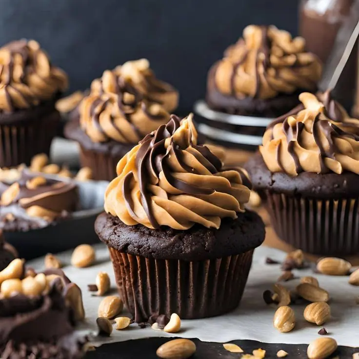 🧁 Gooey Chocolate Peanut Butter Cupcakes