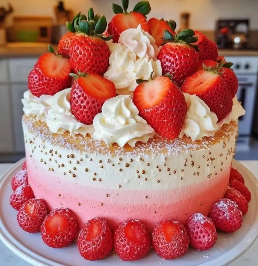 🍓 Vanilla Strawberry Ombre Cake: A Layered Delight