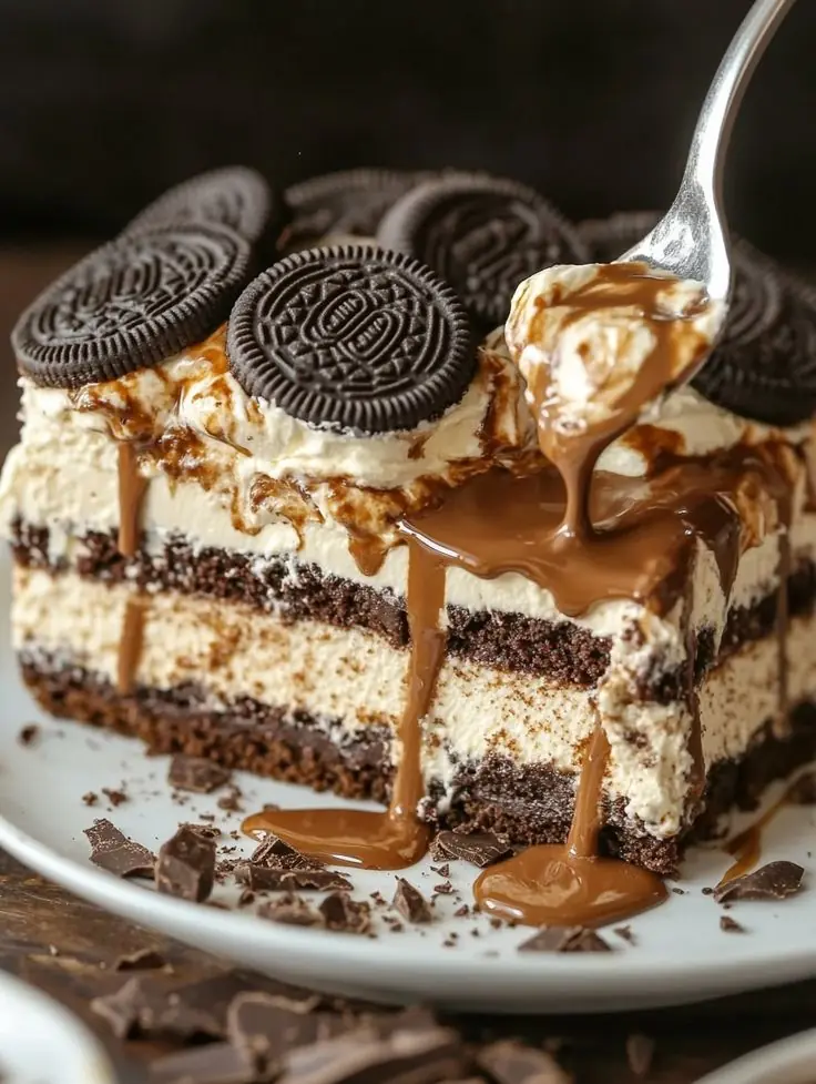 ☀️🍰🍯 Summer Caramel Oreo Cheesecake Slice