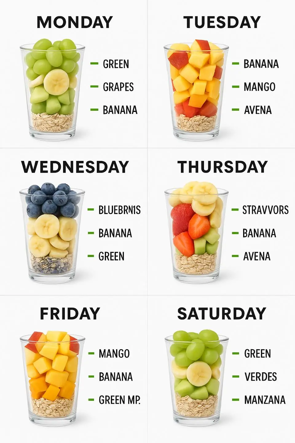 6-Day Fruit & Oatmeal Breakfast Plan