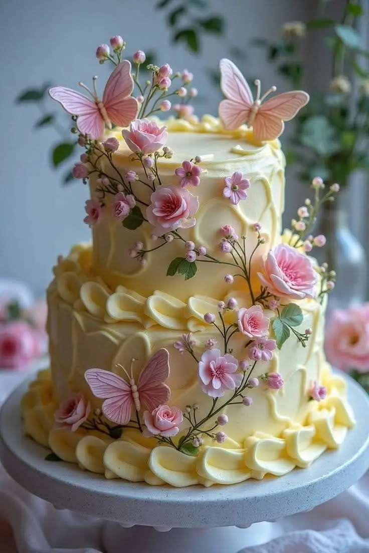 🦋🌸 Whimsical Butterfly Blossom Cake 🌸🦋