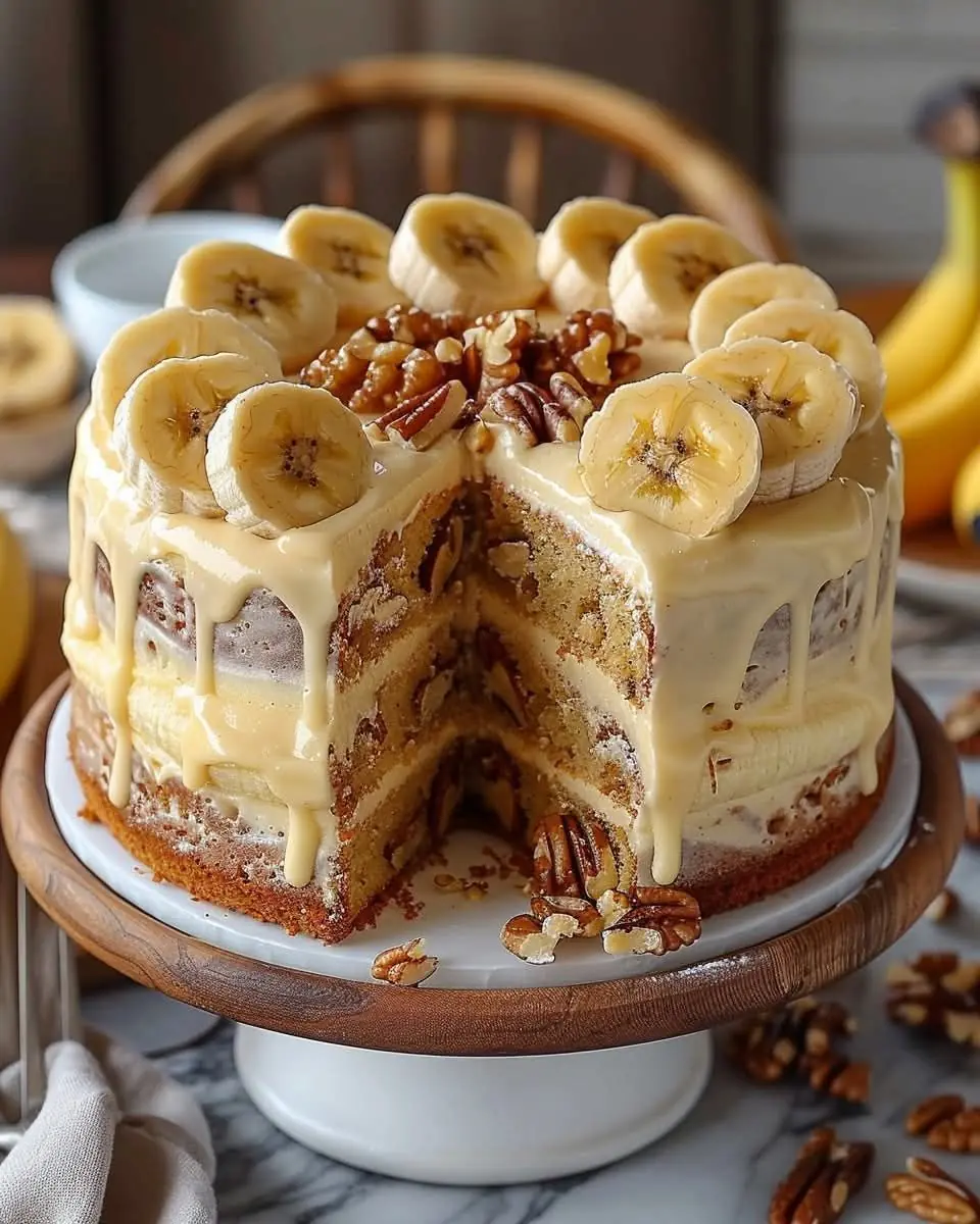 Heavenly Banana Walnut Cream Cake