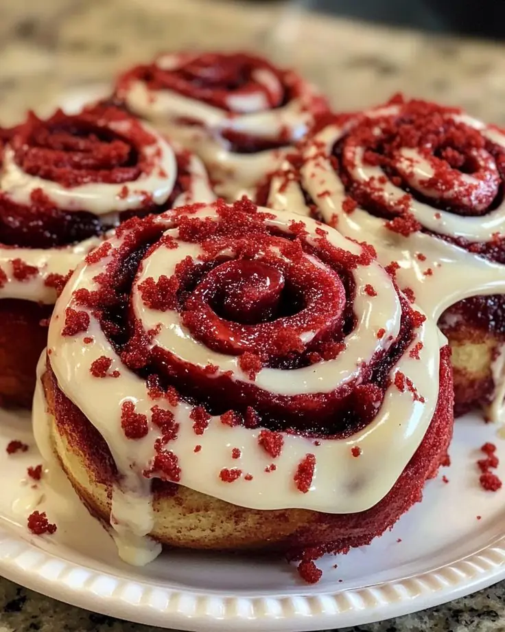 Red Velvet Cinnamon Rolls with Cream Cheese Glaze: A Stunning Twist on a Classic Favorite ❤️🍥