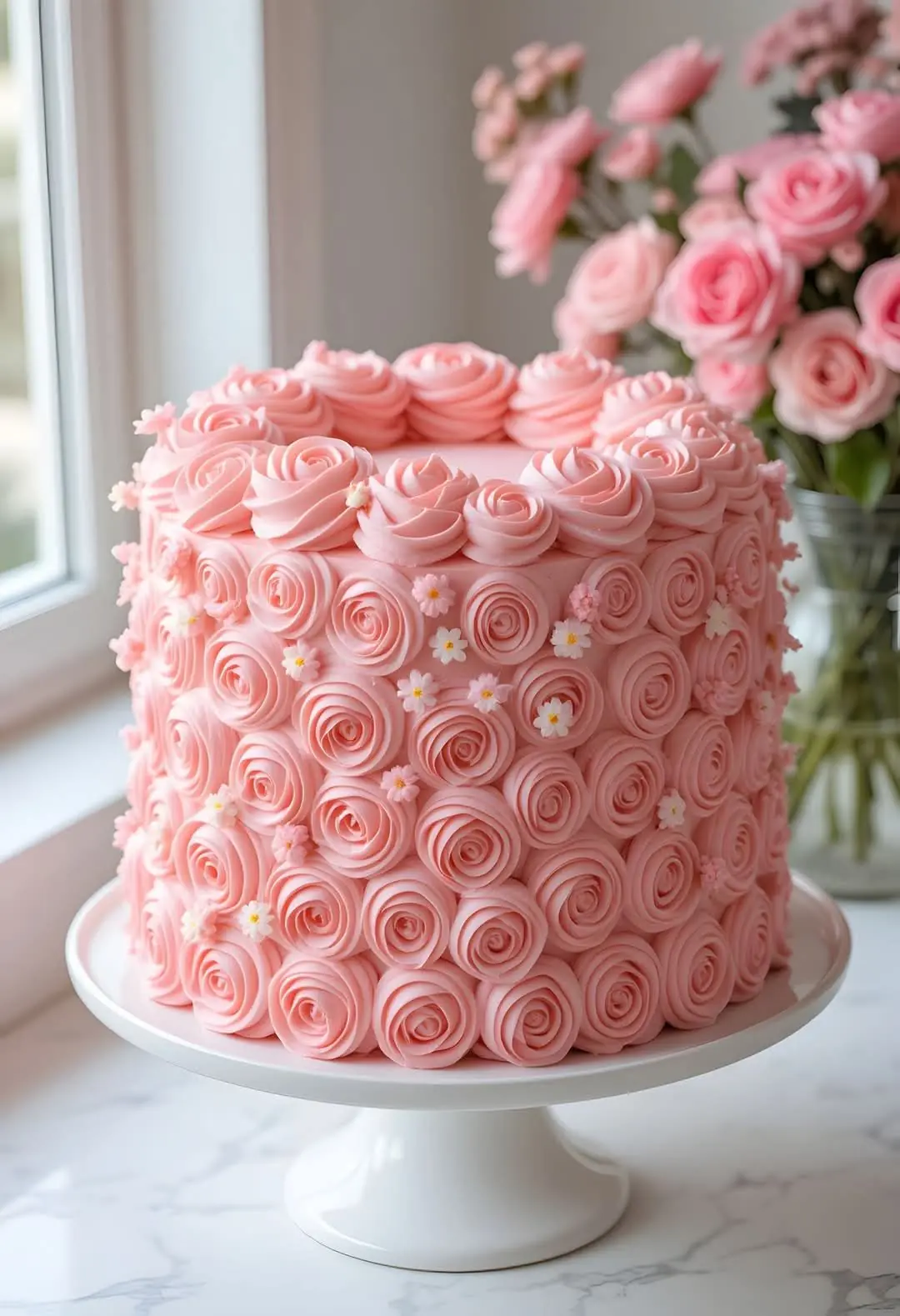 🎂🌹 Rosette Cake (Buttercream Rose Cake)