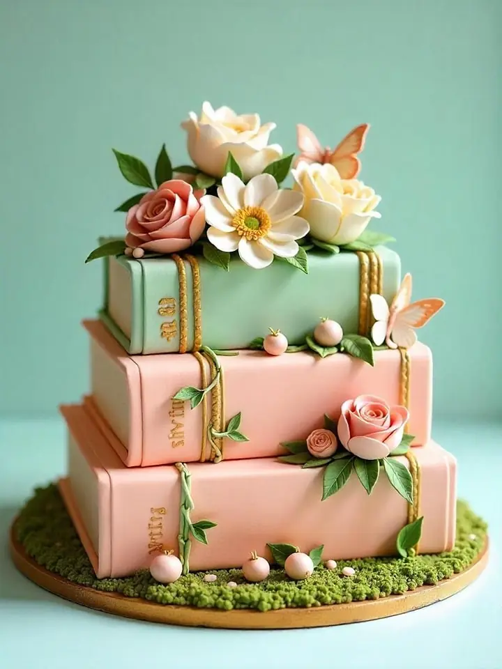 🌸📖 Garden Books Cake 📖🌸