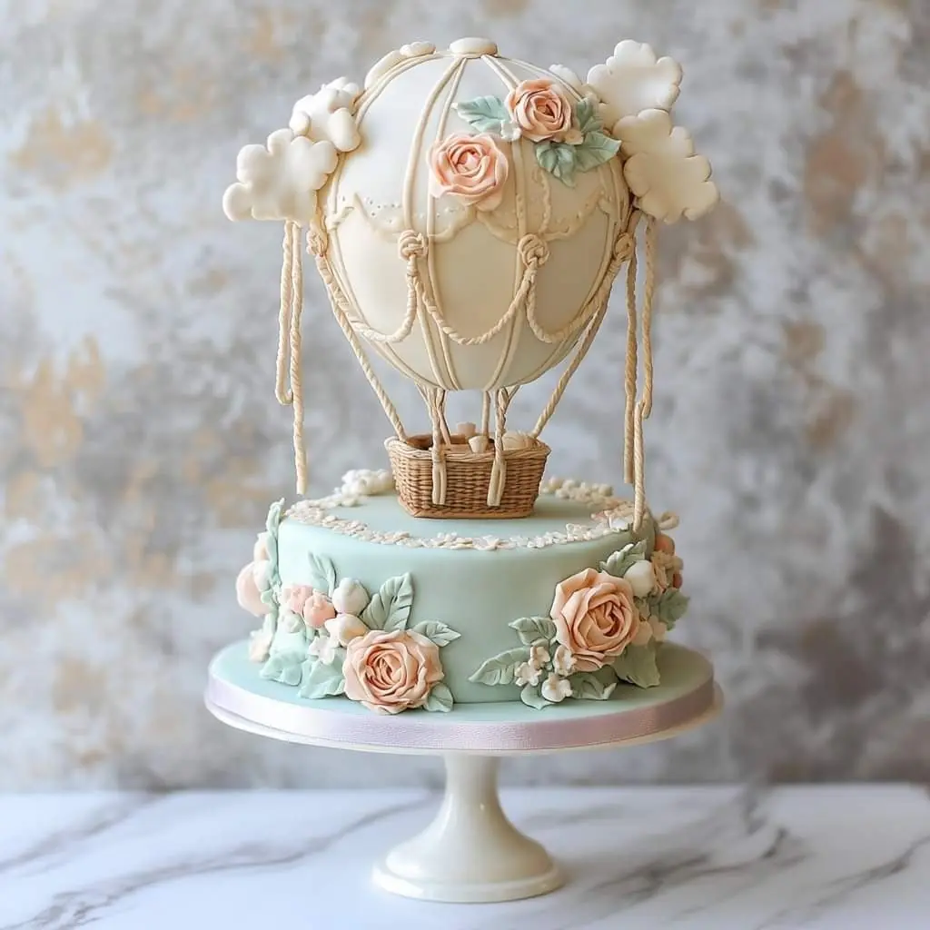 🎈💕 Floral Hot Air Balloon Cake 💕🎈