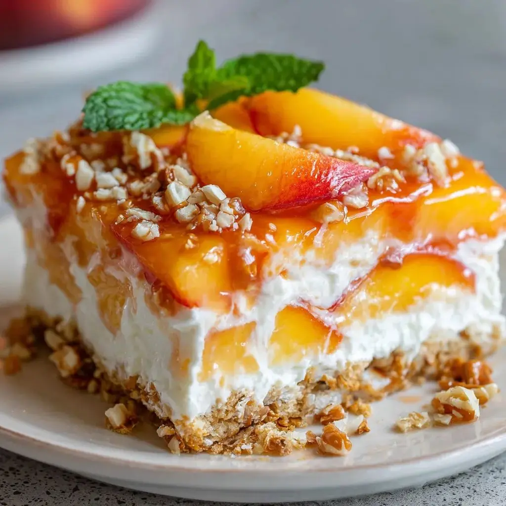 🍑 Peach Pretzel Salad Recipe