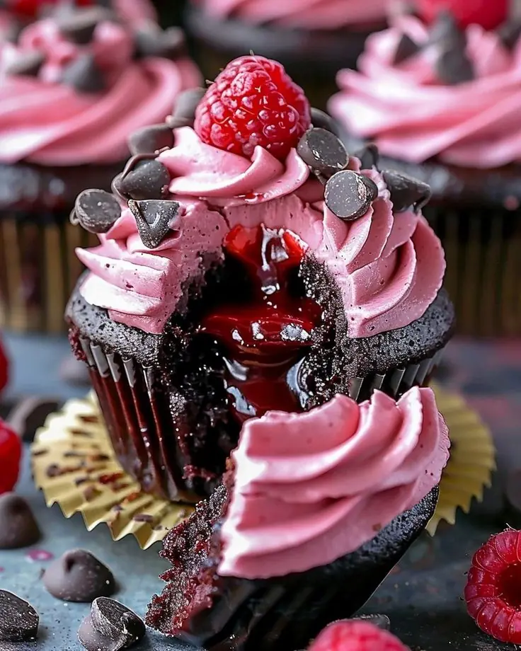 🍫 Raspberry Chocolate Lava Cupcakes 🍇