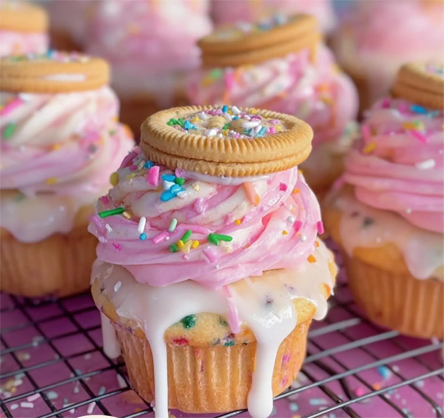 🎉 Confetti Cookie Drip Cupcakes 🎉