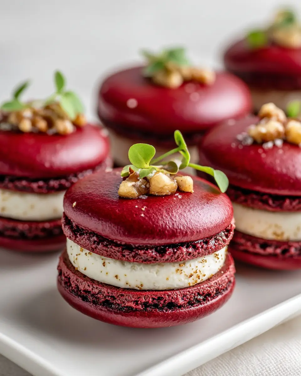 ❤️ Savory Beet Macarons with Whipped Goat Cheese & Walnut Crunch 🌰