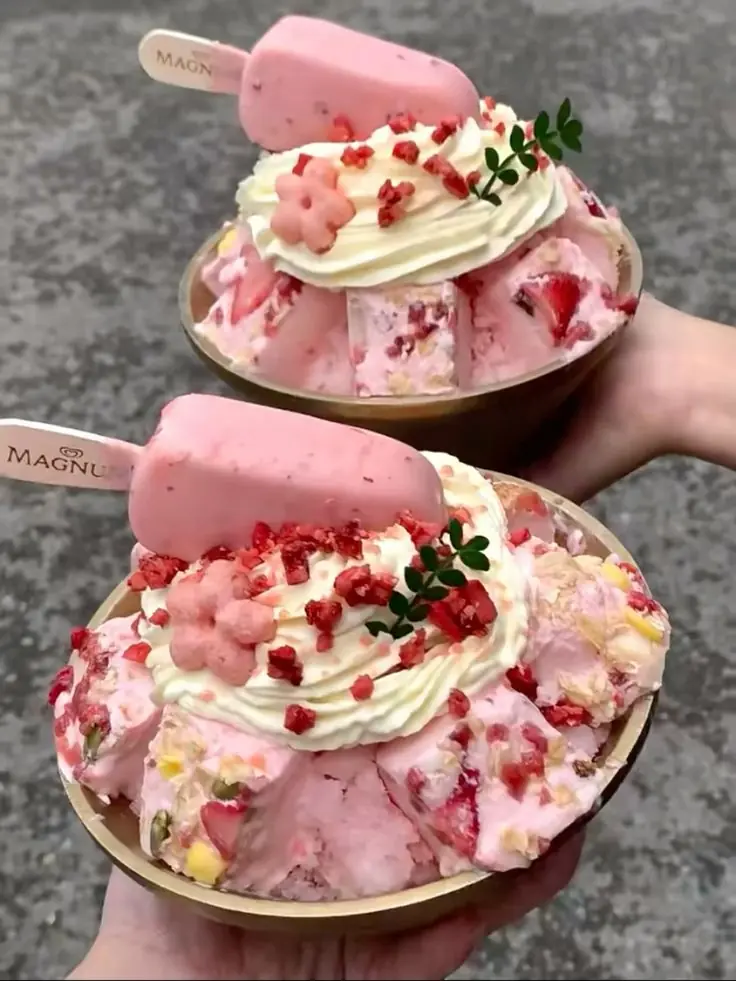 🍓 Strawberry & White Chocolate Shaved Ice Sundae