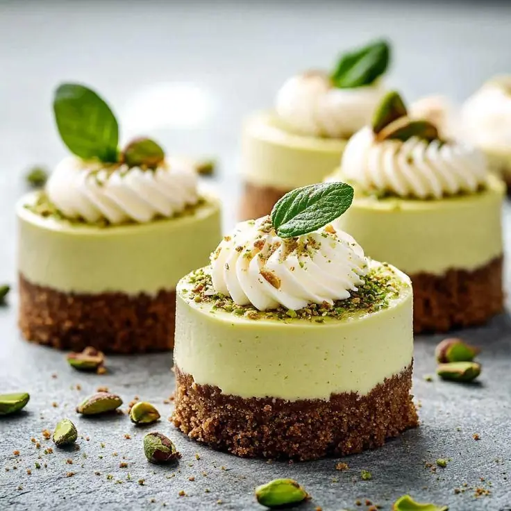 🧁 Mini Pistachio No-Bake Cheesecakes