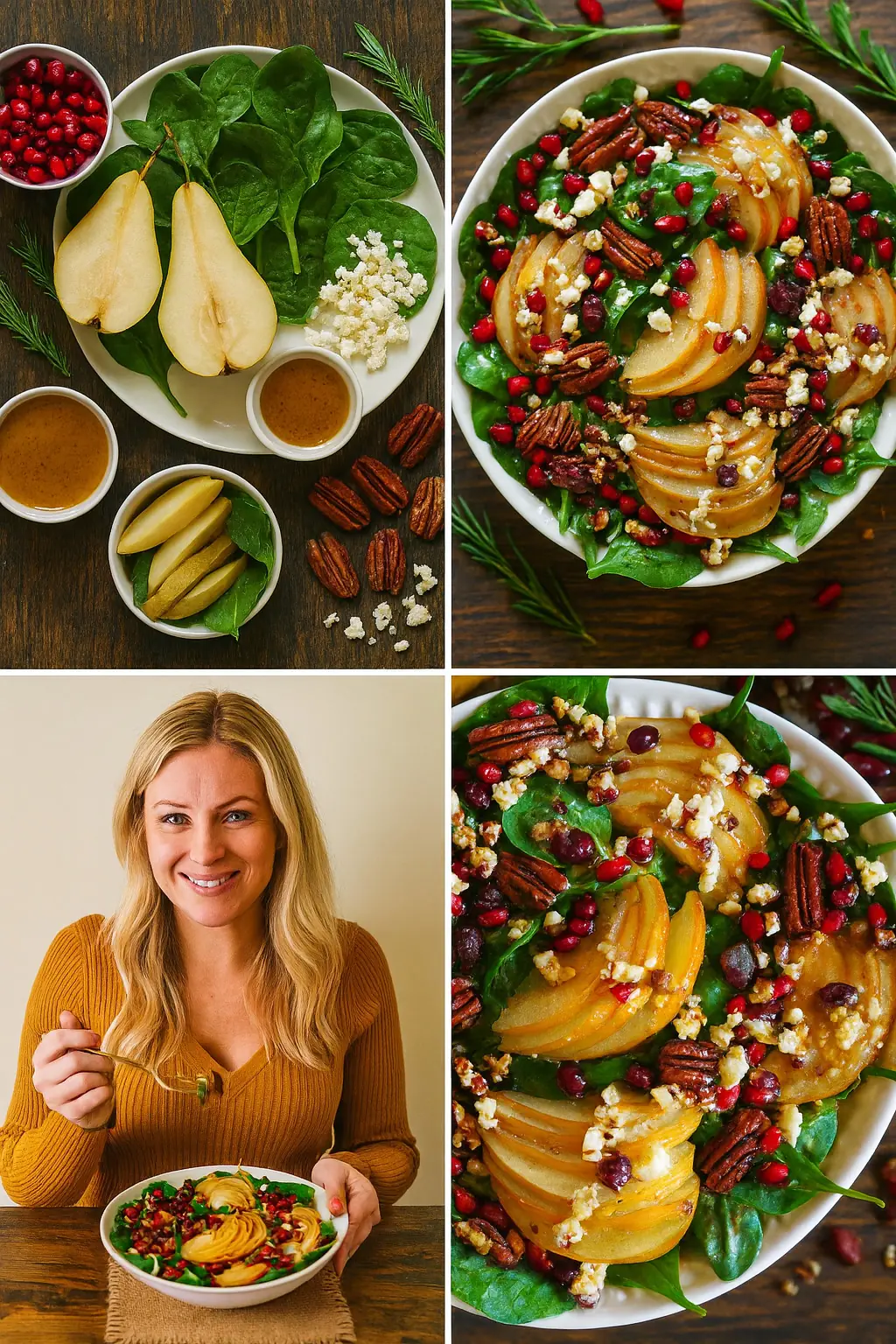 Pear and Pomegranate Spinach Salad with Maple-Lemon Mustard Dressing
