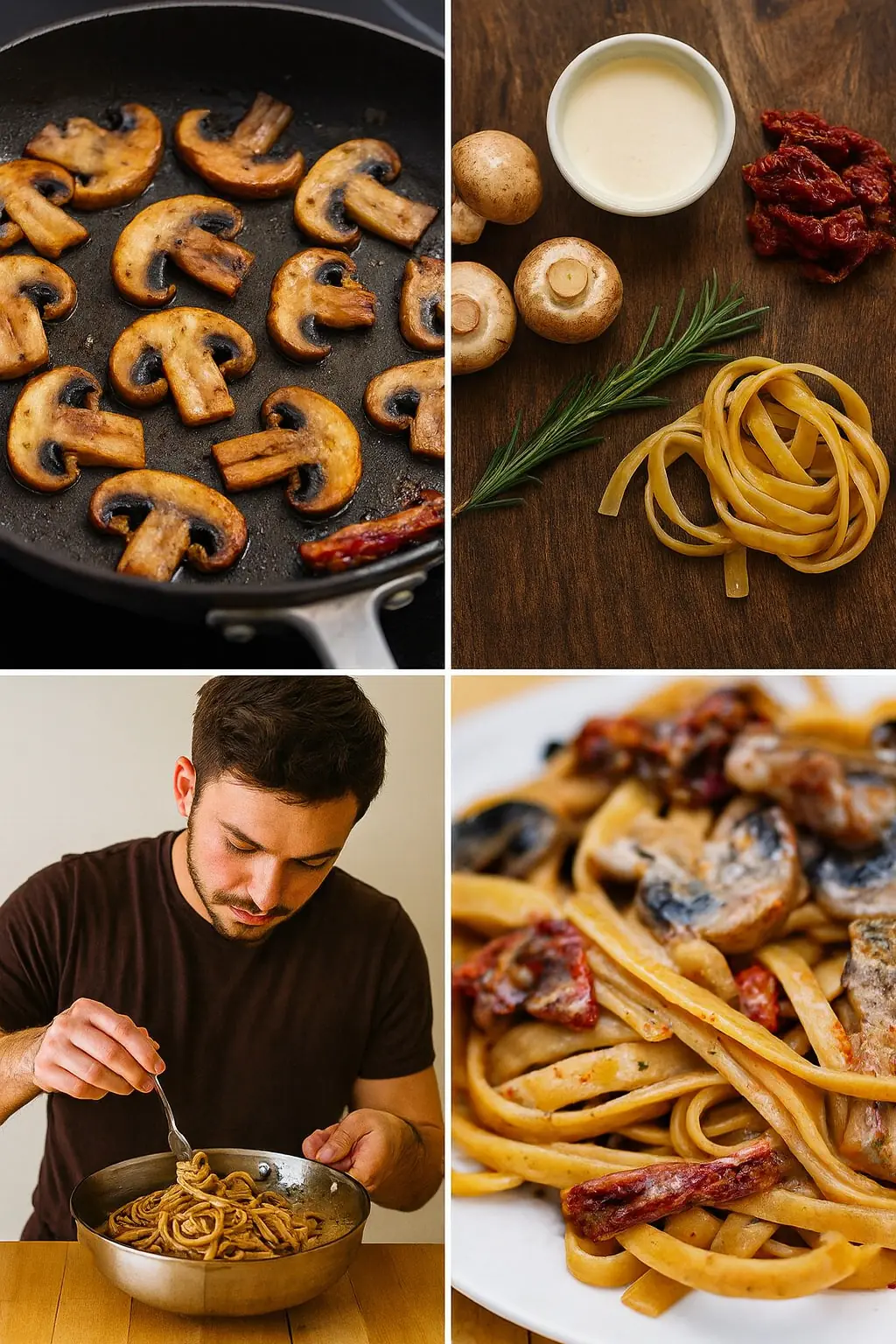 🍅 Creamy Sun-dried Tomato & Mushroom Pasta 🍄