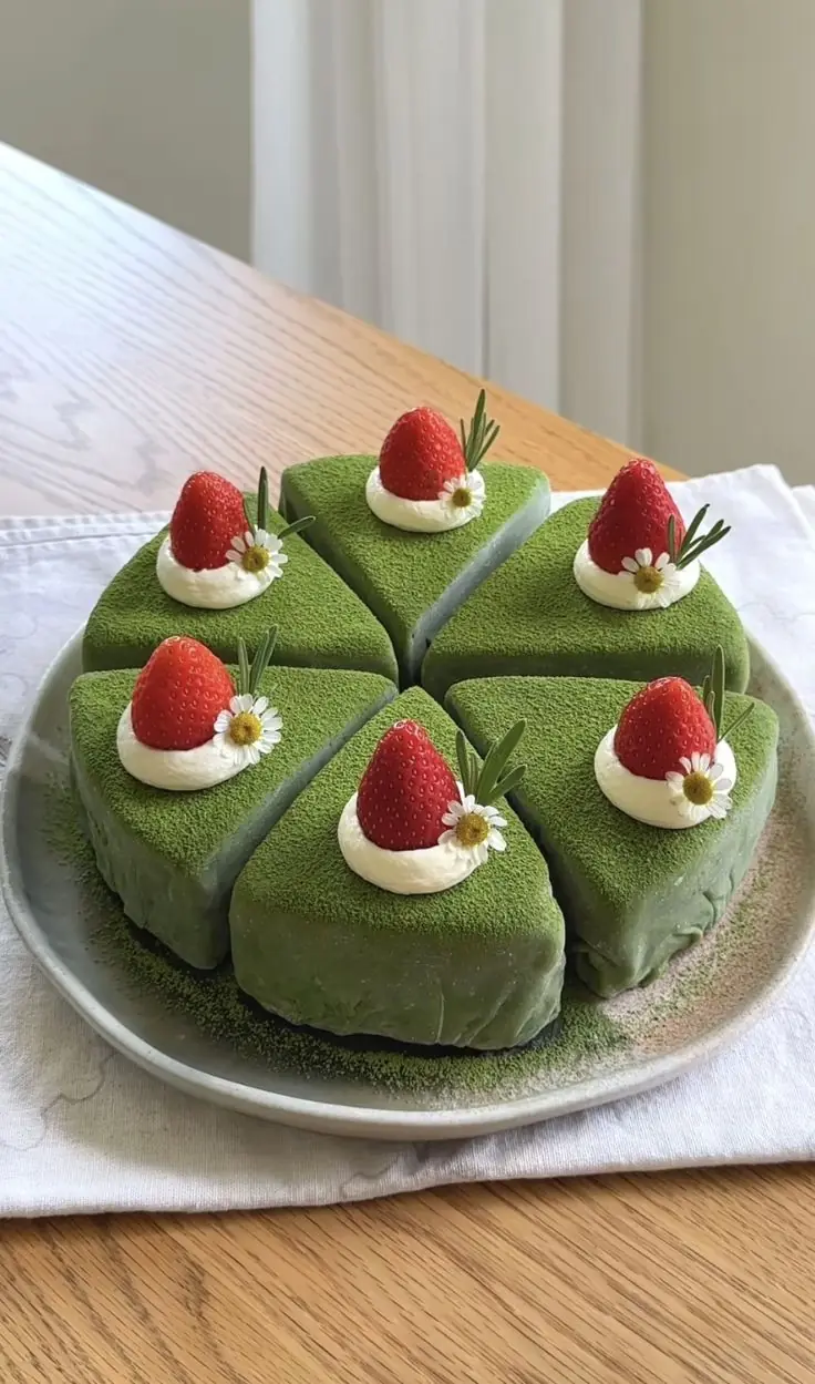 🍵 Matcha Mille Creepe Cake with Strawberries 🍓