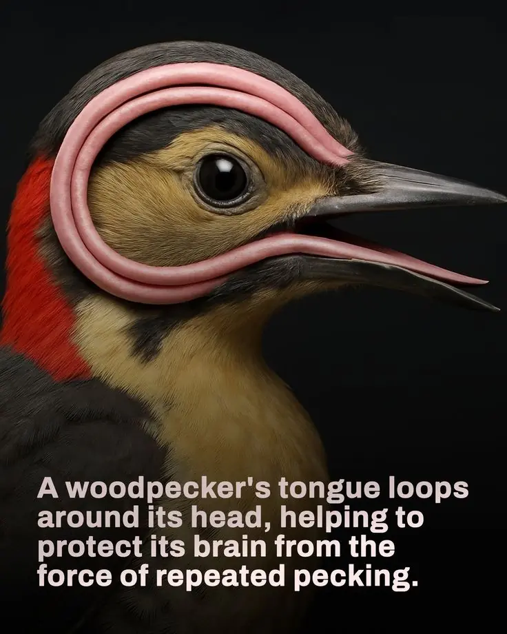 Nature’s Engineering Marvel: The Woodpecker’s Incredible Built-In Safety Mechanism