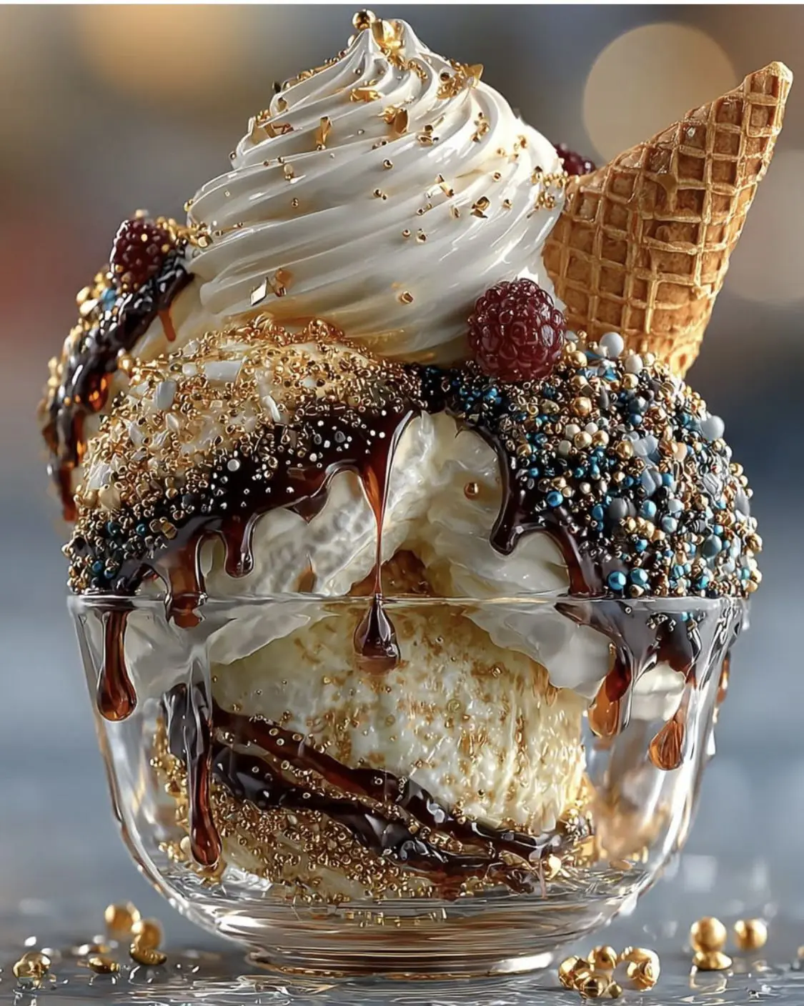 Luxury Chocolate & Gold Sprinkle Ice Cream Sundae 🍨✨