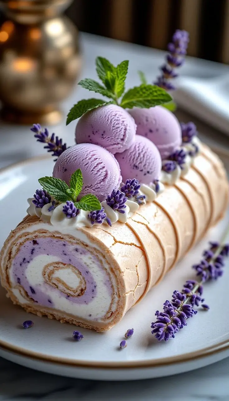 Lavender & Vanilla Ice Cream Roll Cake Recipe 🌸🍦💜