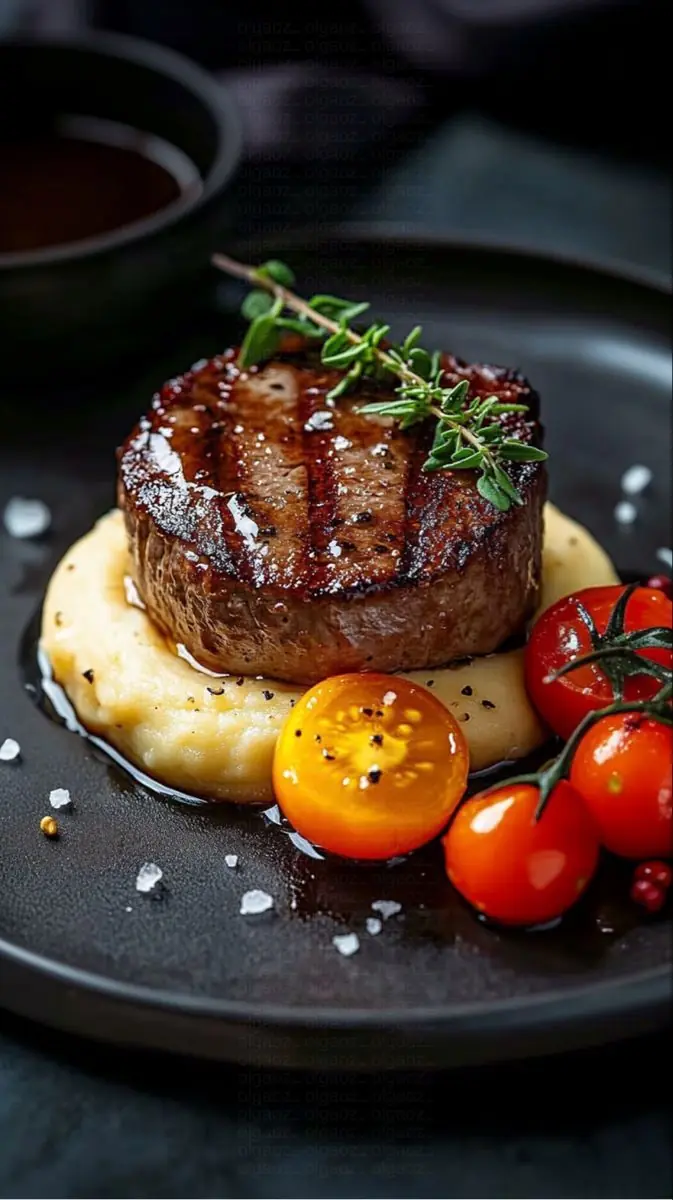 Filet Mignon with Mashed Potatoes & Roasted Cherry Tomatoes 🥩🍅