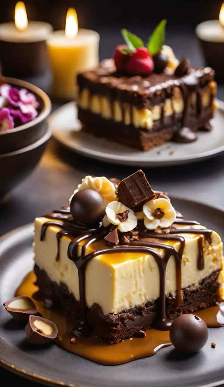 Caramel & Chocolate Ganache Cheesecake Brownie.