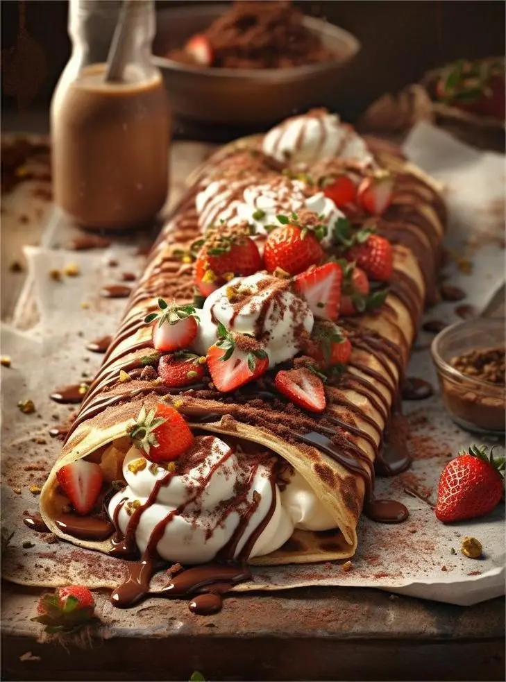 Chocolate Strawberry Cream Crepe Roll Recipe