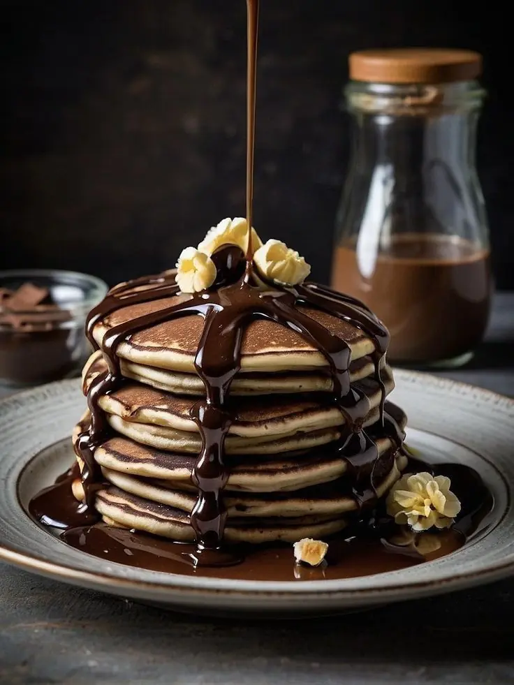 Fluffy Pancakes with Chocolate Sauce Recipe