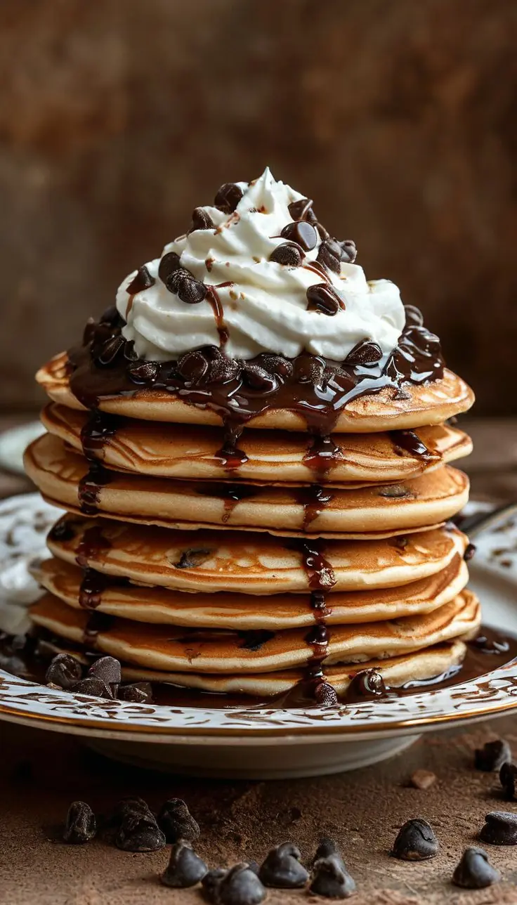 Chocolate Chip Pancakes with Whipped Cream Recipe