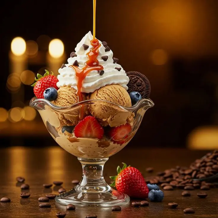 ☕ Coffee Ice Cream Sundae with Caramel Drizzle