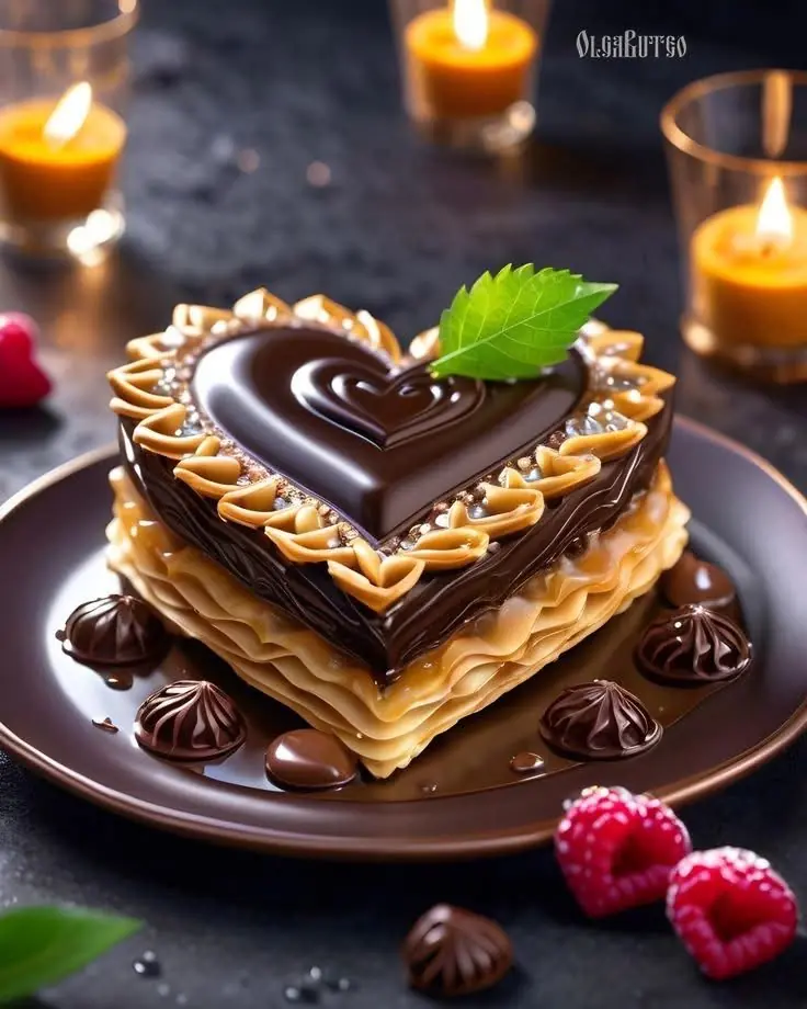 🍫 Heart-Shaped Chocolate Mille-Feuille Cake Recipe