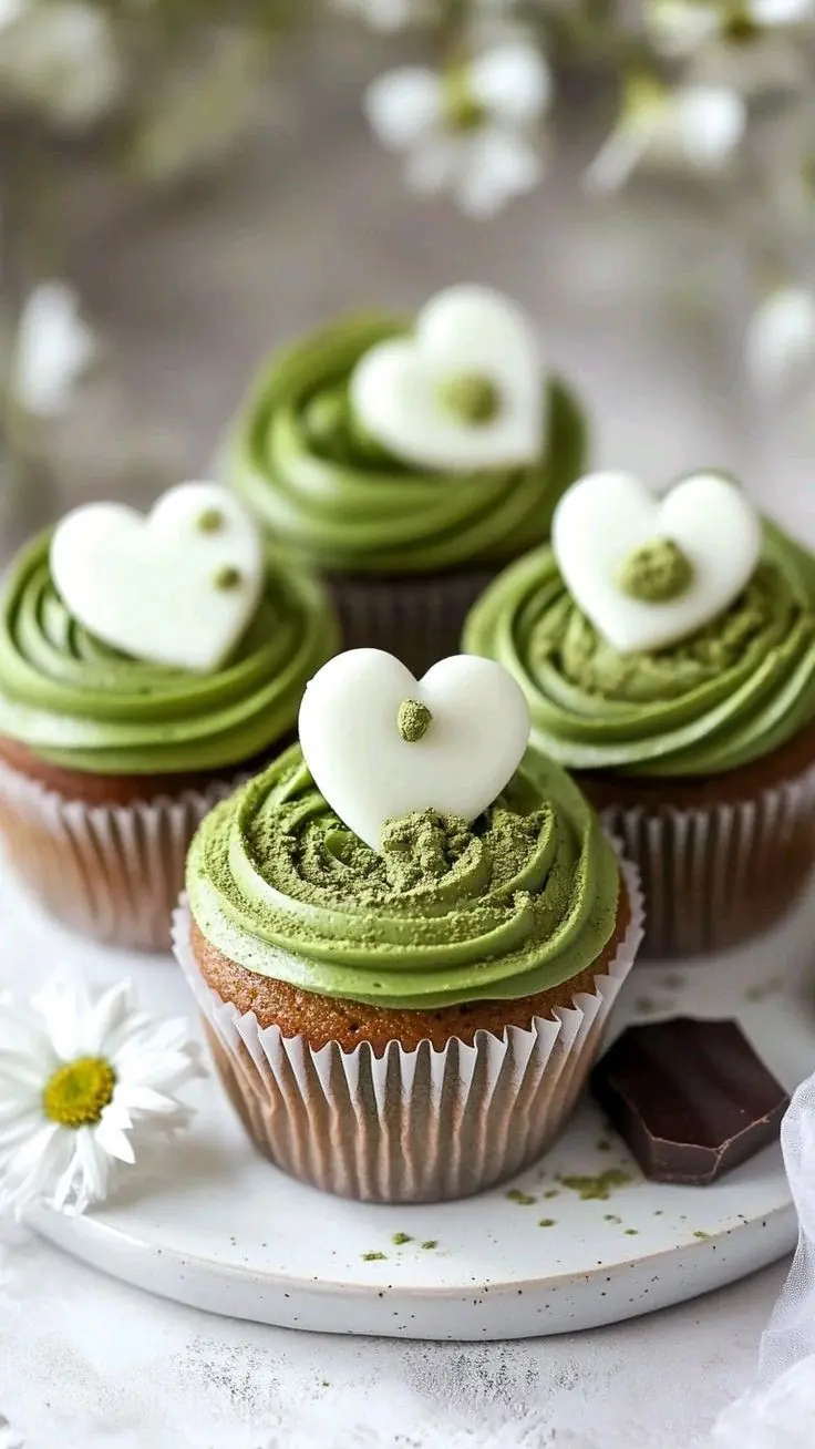 🍵 Matcha Cupcakes with White Chocolate Hearts