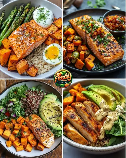 Honey Garlic Salmon & Roasted Sweet Potato Bowl 🍯🐟🍠