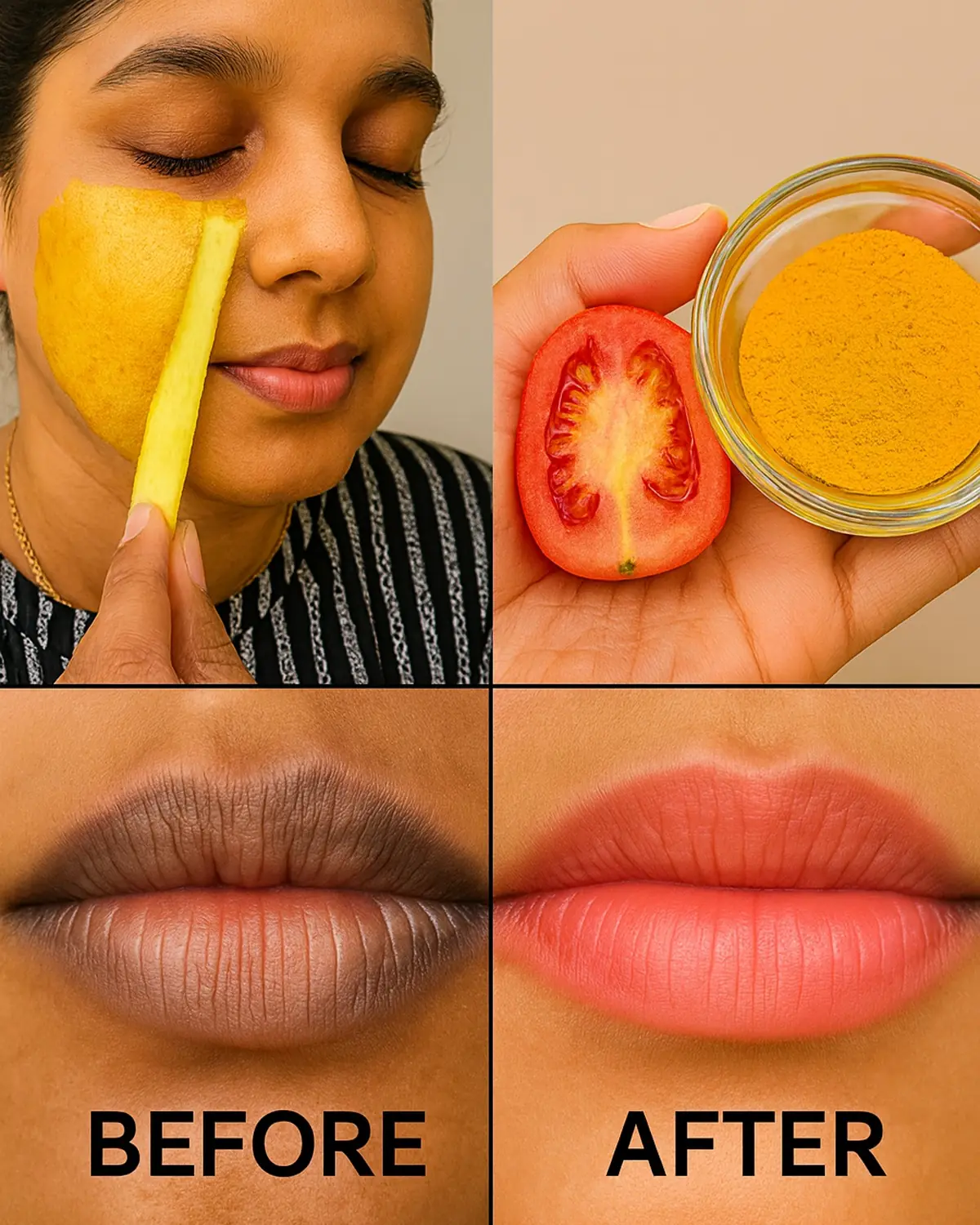 Homemade Cream to Get Pink Lips Naturally: Tomato and Turmeric Remedy