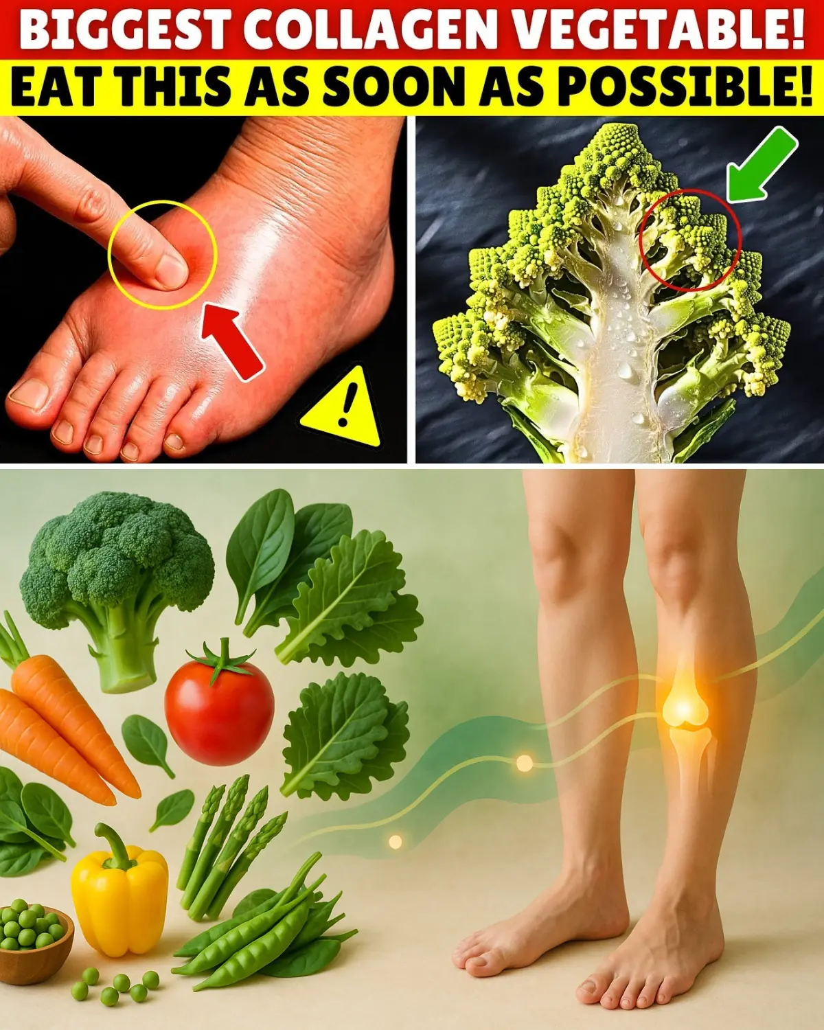 Goodbye Swelling! 8 Collagen-Rich Vegetables You Must Eat for Stronger Legs and Joints