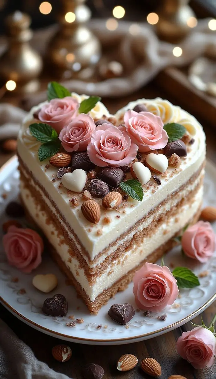 ๐ Romantic Heart-Shaped Almond & Chocolate Cake
