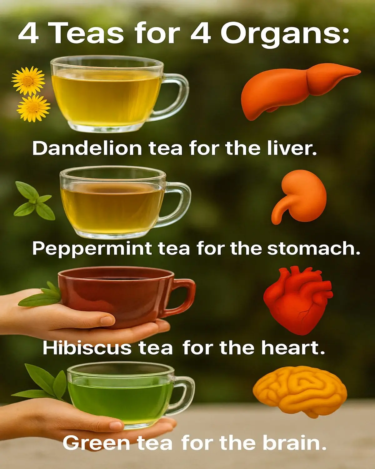 4 Teas for 4 Organs: Liver, Stomach, Heart & Brain