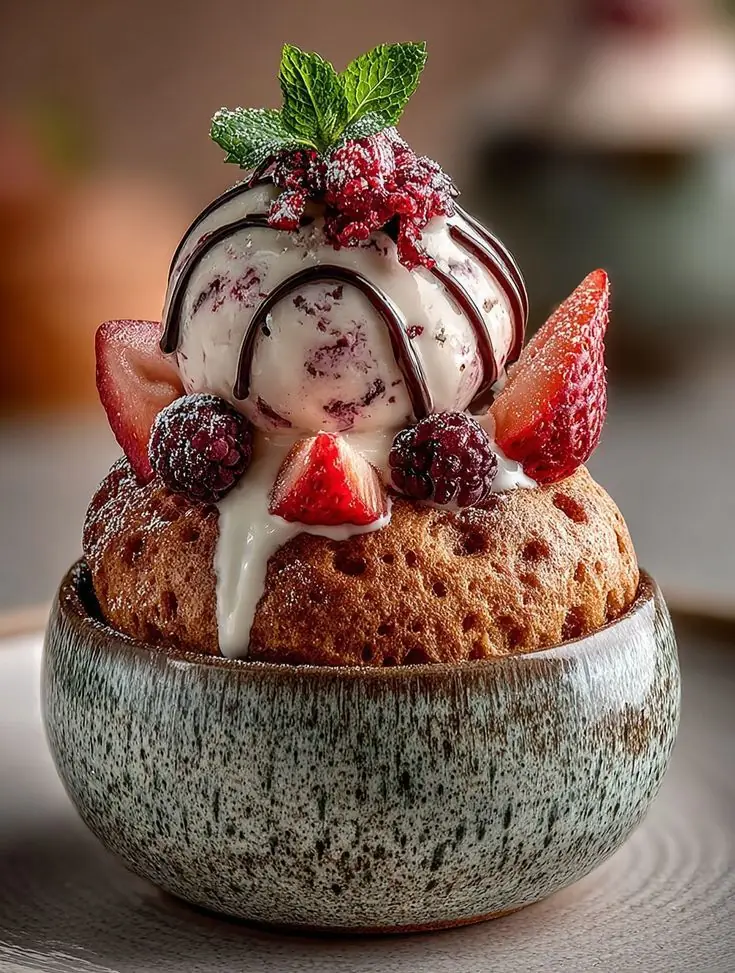 🍓 Berry Lava Cake with Ice Cream