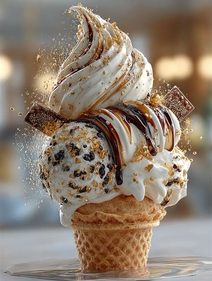 🍯 Caramel Crunch Chocolate Ice Cream Cone