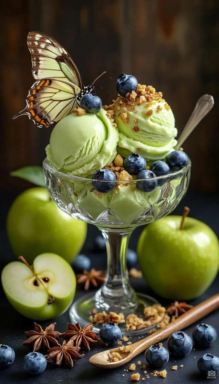 🍏 Green Apple & Blueberry Ice Cream Sundae