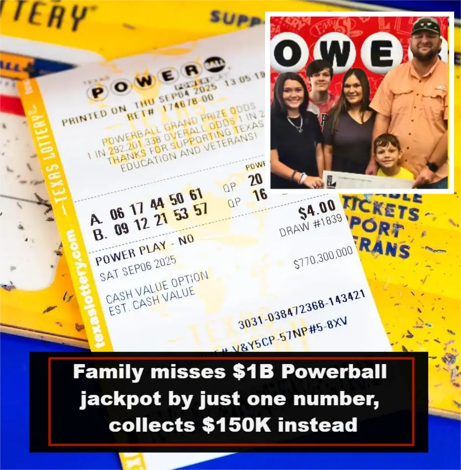 Family misses $1B Powerball jackpot by just one number, collects $150K instead