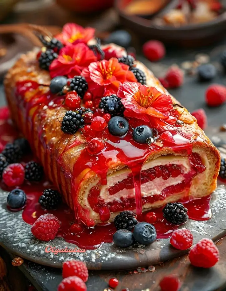 🍇 Mixed Berry Swiss Roll with Raspberry Glaze