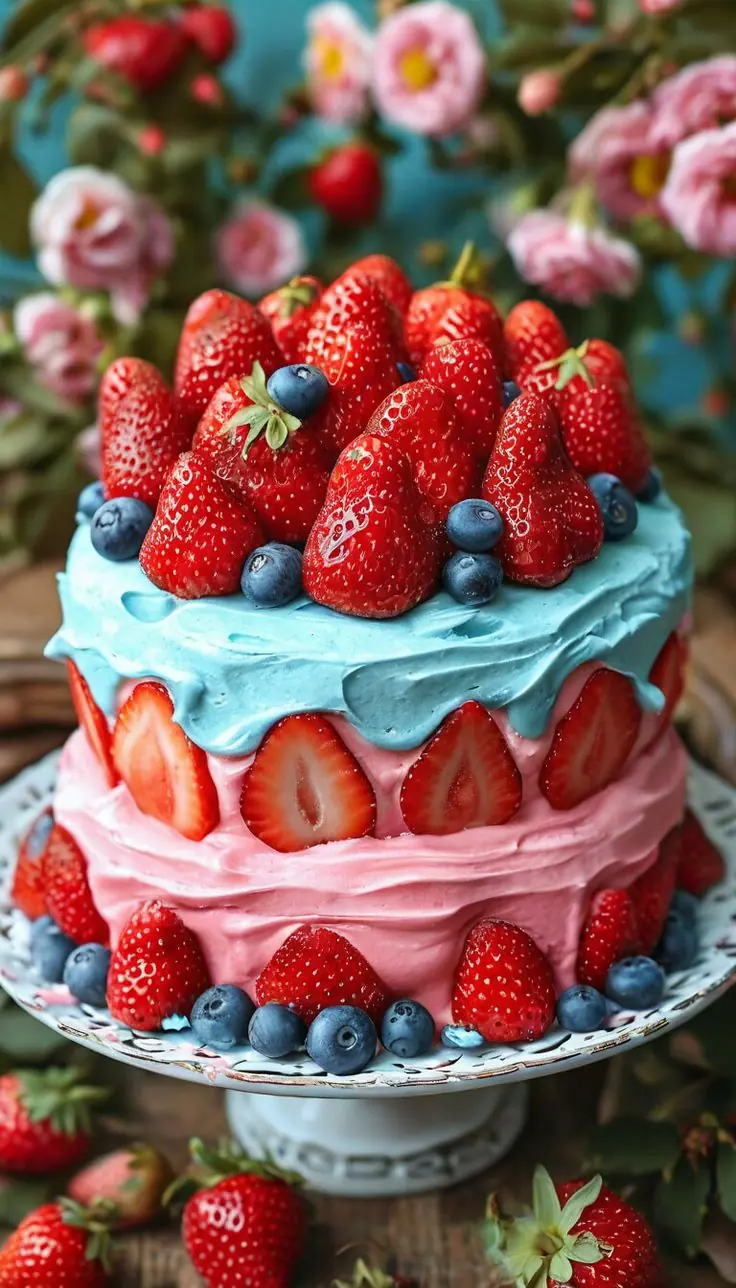 Fresh Strawberry & Blueberry Layer Cake