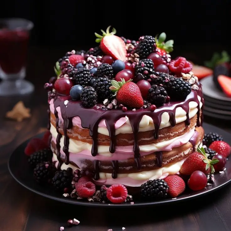 Triple Berry Drip Naked Cake