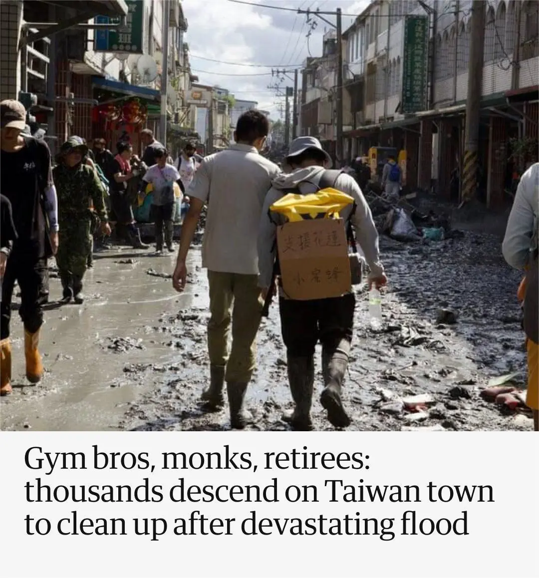 Gym Bros, Monks, Retirees: Thousands Rush to Taiwan’s Guangfu to Clean Up After Devastating Flood